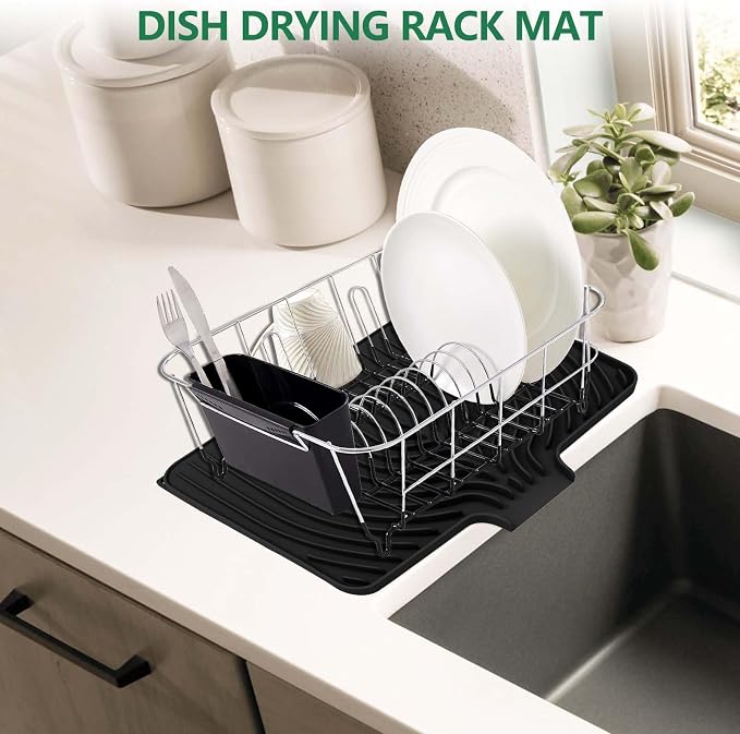 GUUKIN Silicone Dish Drying Mat,17.7" x 11.8 " Drying Matt Kitchen Counter, Dish Drying Rack Mat, Easy Clean Pad for Countertop Protection, Multi-Functional Use, Not applicable Bumps up sink (Black) - Image 5