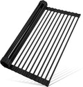 MERRYBOX Roll Up Over The Sink Dish Drying Rack Silicone Wrapped Foldable, Heat-Resistant, Anti-Slip Sink Rack Multipurpose Dish Drainer for Kitchen Sink Counter - Black, 17.5" x 11" by MERRYBOX