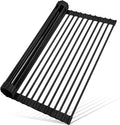 MERRYBOX Roll Up Dish Drying Rack Silicone Wrapped Over The Sink Dish Drying Rack Multipurpose Foldable Sink Drying Mat Anti-Slip & Anti-Rust Dish Rack for Kitchen, 17.5" x 13", Black by MERRYBOX