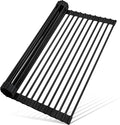 MERRYBOX 20.5" x 13" Roll Up Dish Drying Rack Silicone Wrapped Over The Sink Dish Drying Rack Multipurpose Foldable Sink Drying Mat, Heat-Resistant & Anti-Rust Dish Rack for Kitchen Sink, Large, Black by MERRYBOX