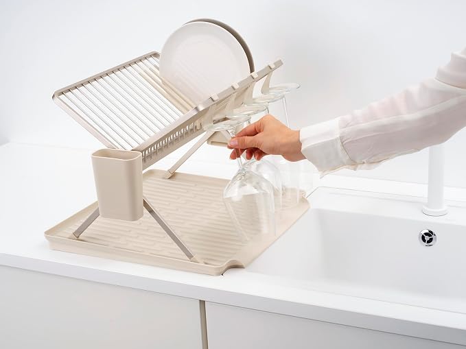 Brabantia SinkSide Large Foldable Dish Drying Rack (Soft Beige), Sleek Kitchen Drainer with Removable Cutlery Basket, Countertop Dish Rack for Dishes and Kitchen Accessories - Image 6