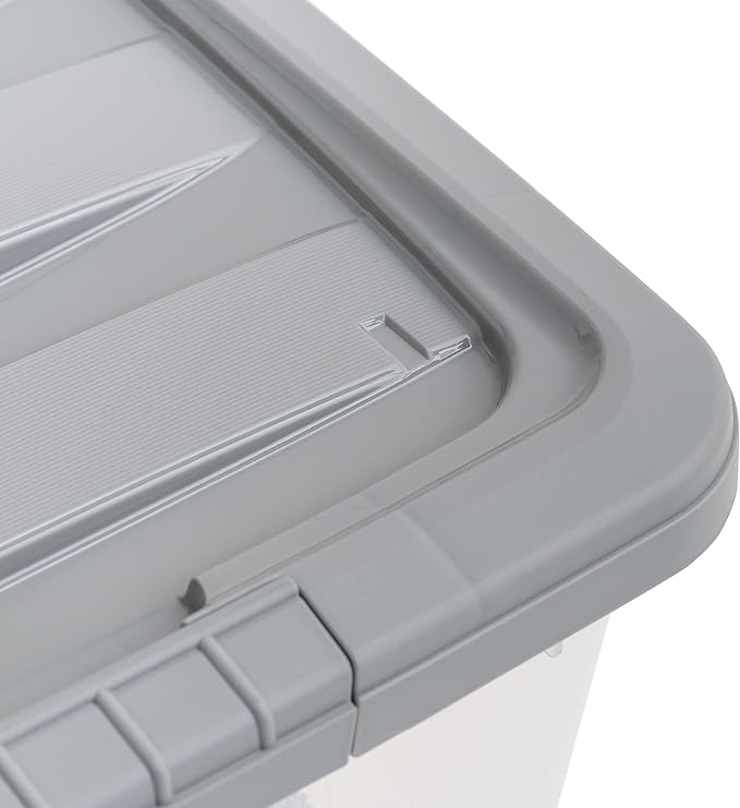 Amazon Basics Plastic Storage Containers with Secure Latching Lids, Stackable Organization Bins, Clear/Grey, 32 Quart, Set of 6 - Image 4