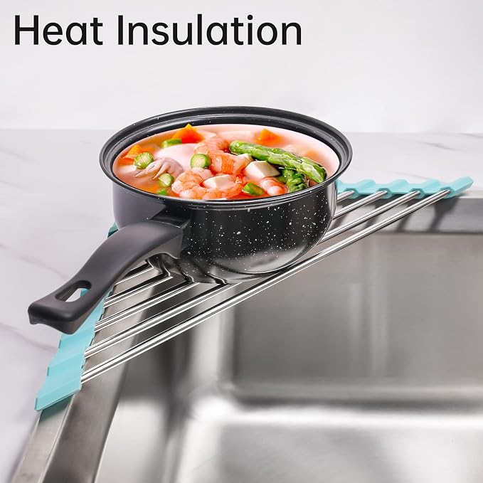 Tomorotec Green Triangle Roll-Up Dish Drying Rack for Sink Corner - Small, Foldable, Stainless Steel, Multipurpose Kitchen Drainer Caddy, Trivet, Rustproof Organizer, Storage Shelf | BPA-Free Food-Grade Silicone Edges Foldable Waterproof Rustproof Heav... - Image 8
