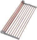 11.8" x 17" Expandable Roll Up Over The Rack Sink Cover Kitchen Dish Drying Rack,SUS304 Stainless Steel Multipurpose Collapsible Organizer Dish Drying Rack for Kitchen Sink Cover,Rose Gold by blueden