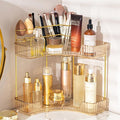 Makeup Organizer 2-Tier Bathroom Counter Organizer with Makeup Brush Holder | Corner Bathroom Organizer Countertop, Acrylic Counter Storage for Bathroom Dresser, Skincare Perfume Organizer-Amber Gold by NATURESSOURCE
