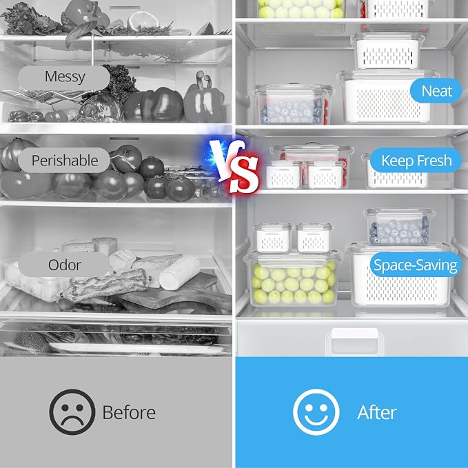 damynuo 5 Pack Fruit Storage Containers for Fridge - Clear Berry Containers with Colander, Airtight Fridge Organizer Bins with Vent Handle Lids for Refrigerator Organizers and Storage Keep Fresh - Image 7