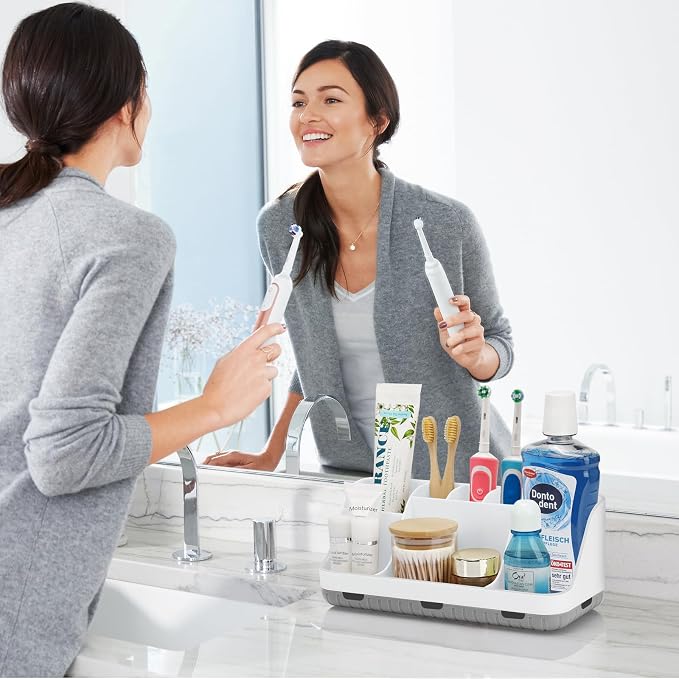 GFWARE Toothbrush Holders for Bathrooms Countertop Organizer - Kids Electric Toothbrush and Toothpaste Holder Detachable 7 Slots Tooth Brush Organization Bathroom Accessories Storage Vanity, White | Detachable Kids Electric Toothbrush and Toothpaste Ho... - Image 2