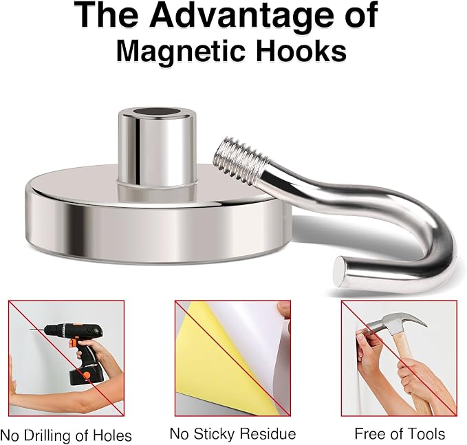 Magnetic Hooks Heavy Duty 120Lbs+ Strong Magnet Hook for Cruise | 4 Pack Neodymium Earth Magnets with Hook for Hanging, Magnetic Metal Hanger for Toolbox Storage - Image 5