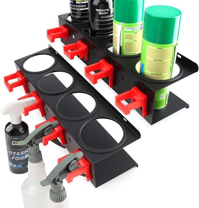 Spray Bottle Holder, 2 Pack Wall Mount Car Detailing Can Holder Spray Rack | Heavy-Duty Carbon Steel Auto Detail Spray Bottle Organizer, Spray Can Holder with Hooks for Garage Workshop Van Shed Storage by Unknown