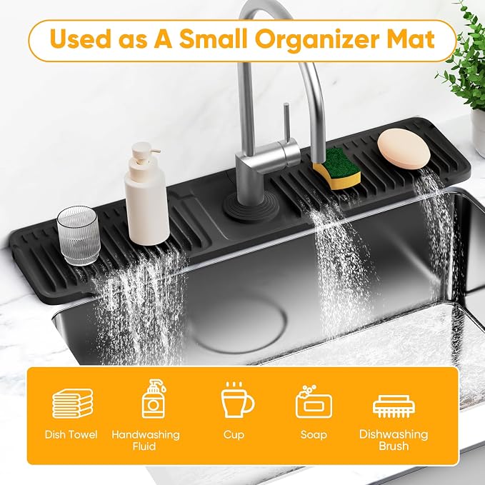 24'' Longer Faucet Mat for Kitchen Sink Splash Guard[7° Slope Fast Self-draining][Snap Lock Fit]Kitchen Sink Faucet Mat Splash Guard Kitchen Sink Area Water Splash Guard Behind Faucet Draining Mat - Image 8