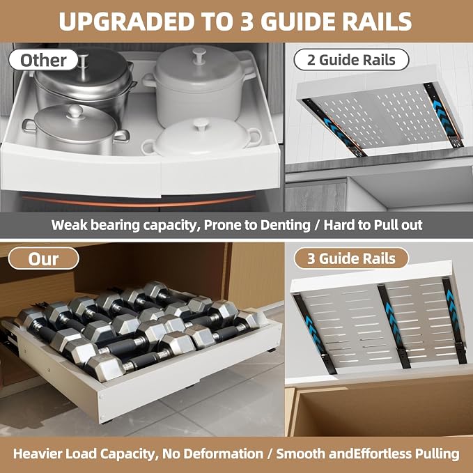 Expandable Pull Out Cabinet Organizer, Adjustable Width 12"-19" & Depth 16.5"-22", 4-Side Extension, 5 Slide Rails for Heavy Duty Use, Adhesive Roll Out Shelves for Kitchen Cabinets, White 1PCS - Image 4