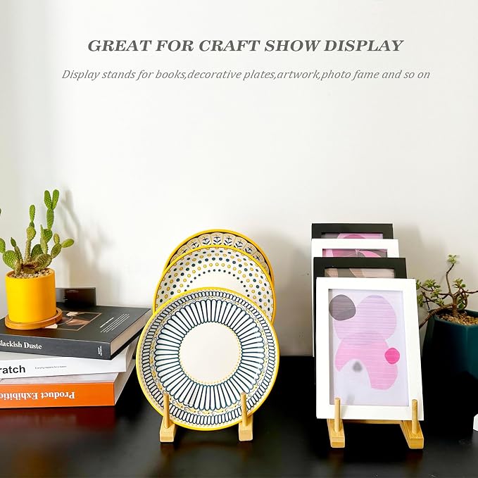 5 Pack Plate Stands For Display, Wooden Multi Plate Holder Organizer | 5-Tier Craft Show Vendor Counter Display Rack for Tabletop Book, Art Prints, Platter and Cabinet Organization - Image 6