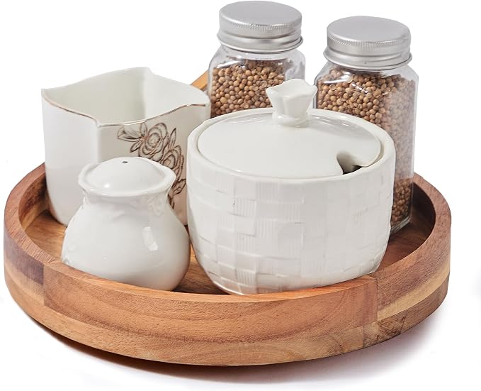 9" Acacia Wood Lazy Susan Organizer for Cabinet,Lazy Susan for Countertop by ACIAZAAZ