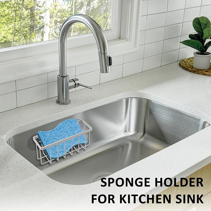 SHFKS Sponge Holder for Kitchen Sink,Sink Sponge Holder,Sink Caddy, Soap Holder,Bathroom,Scrubbers (Mat Silver) - Image 4
