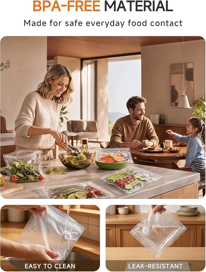 FEPPO Reusable Vacuum Sealer Bags for Food, 20 PCS (10 Medium 8.3"×8.7" + 10 Large 10.2"×11") BPA-Free Food Storage Bags with Air Valve, Leak-Proof & Odor-Resistant for Freshness Preservation - Image 3