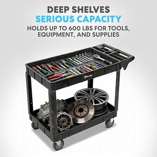 Simpli-Magic Simpli-Magic Rolling Utility Cart on Wheels, Heavy Duty with Ergonomic Handle, Deep Shelfs for Garage, Warehouse, Workshop, 600-Pound Capacity 40x33x17-Inch - Image 5