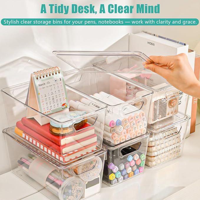 6 Pack Small Clear Storage Bins with Lids, Acrylic Arts and Craft Storage Containers, Stackable Clear Plastic Craft Storage Bins with Handles for Classroom Storage Organization,Kitchen, Fridge, Office - Image 5