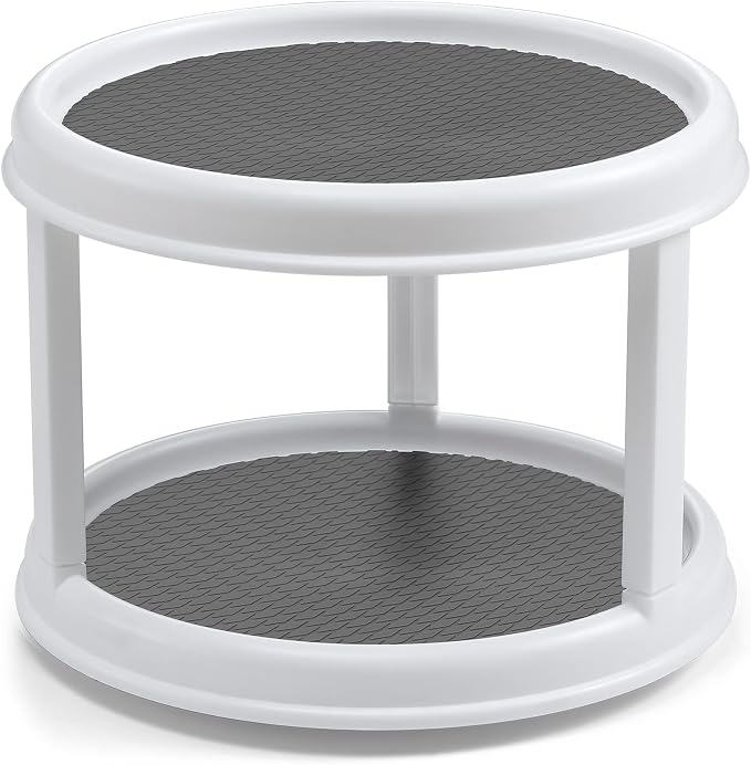 2 Tier 10" Turntable Lazy Susan Spice Organizer - Rotating Seasoning Rack for Pantry Cabinet Kitchen Countertop, Table Top Organizing - Multiuse Two Tier Rotating Organization Rack Spinner - Image 8