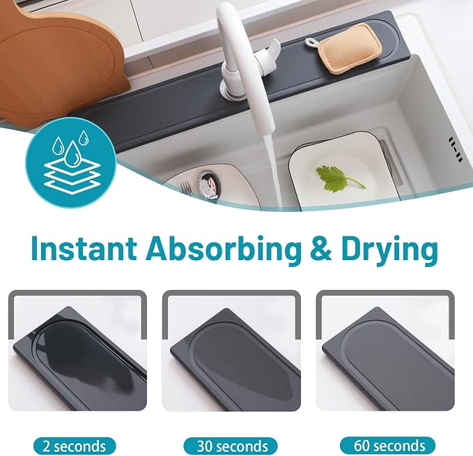 Faucet Mat for Kitchen Sink with Raised Feet, Fast Drying Diatomite Stone Sink Tray, Water Absorbent Faucet & Sink Splash Guard, Prevents Moisture Buildup, Durable Protector for Bathroom Counter - Image 3