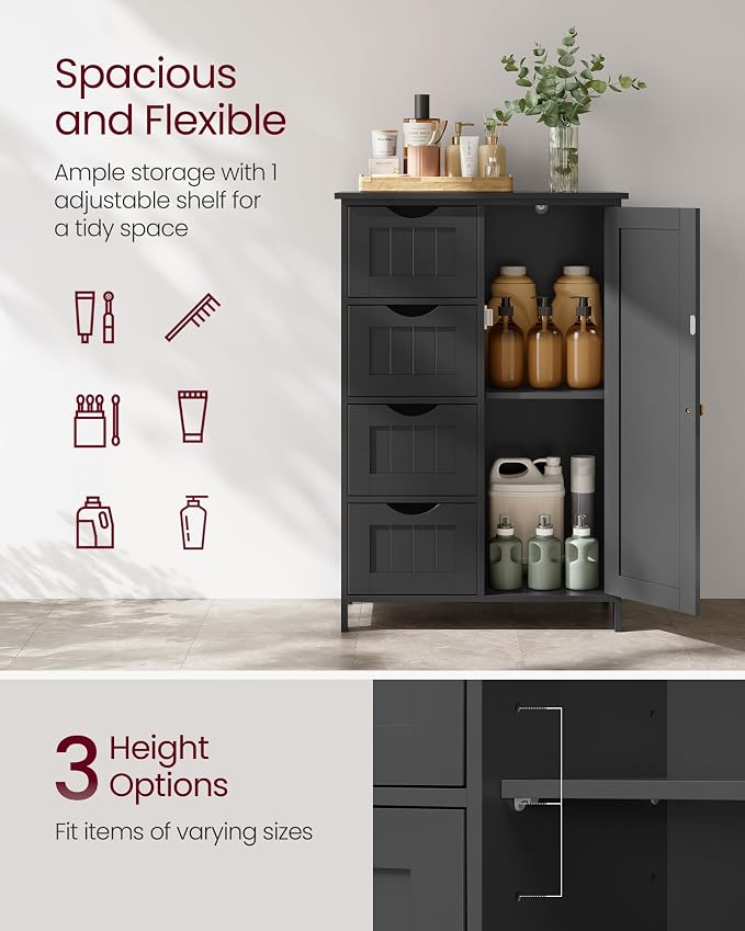 VASAGLE Storage Cabinet with Drawers, Freestanding Floor Cabinet with Door, 11.8 x 21.7 x 32.3 Inches, Adjustable Shelf, for Bathroom, Living Room, Kitchen, Ink Black ULHC041BH01S - Image 2