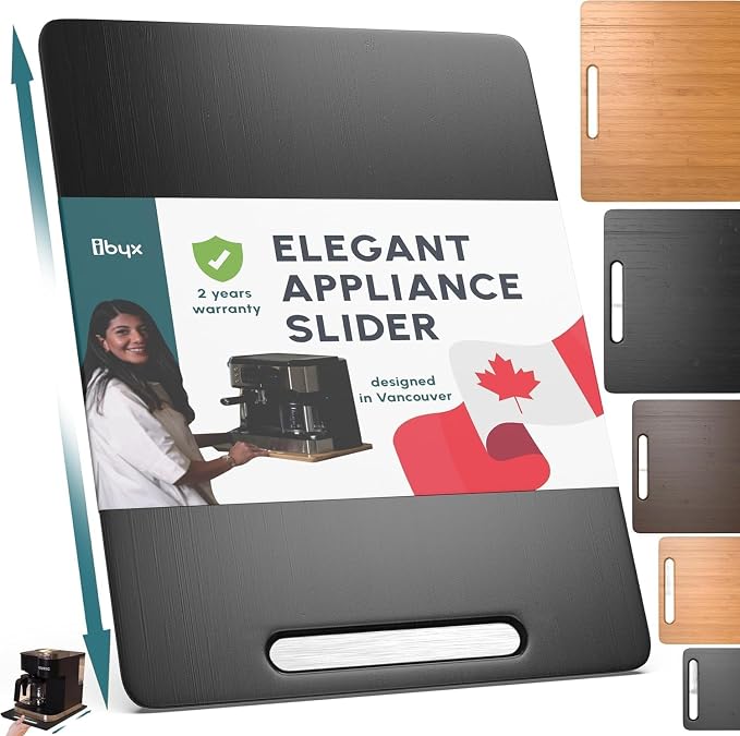 Ibyx Appliance Slider, Sliding Tray for Coffee Maker, 12x16 in, Black | For Coffee Maker & Heavy Kitchen Appliances, Easy Slide, Made of Premium Bamboo, Space-Saving Kitchen Organizer 40lb Capacity by Ibyx