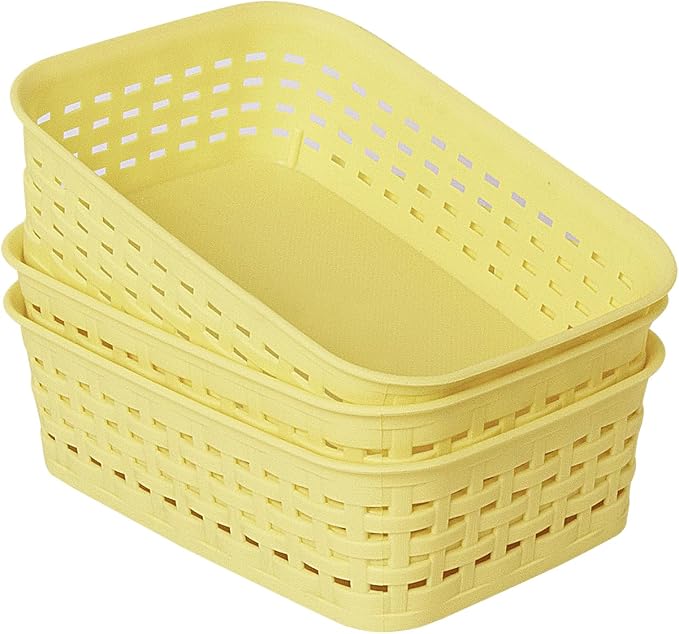 Soddeph Plastic Storage Baskets for Cabinets, Household Pantry Organization with Handle,Organizer Bins for Room,Bathrooms,Under-Sink,Kitchen (Yellow, XS-3PACK) by Soddeph