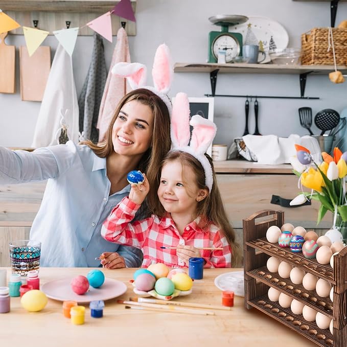 Wooden Egg Holder 2 Layer Rack Holders Countertop Stackable Quail Egg Sorter Storage Trays Organizer Display Stand Kitchen Rack Fits Duck, Turkey, Chicken Eggs,up to 36 Eggs, 2 Tier-Brown - Image 8