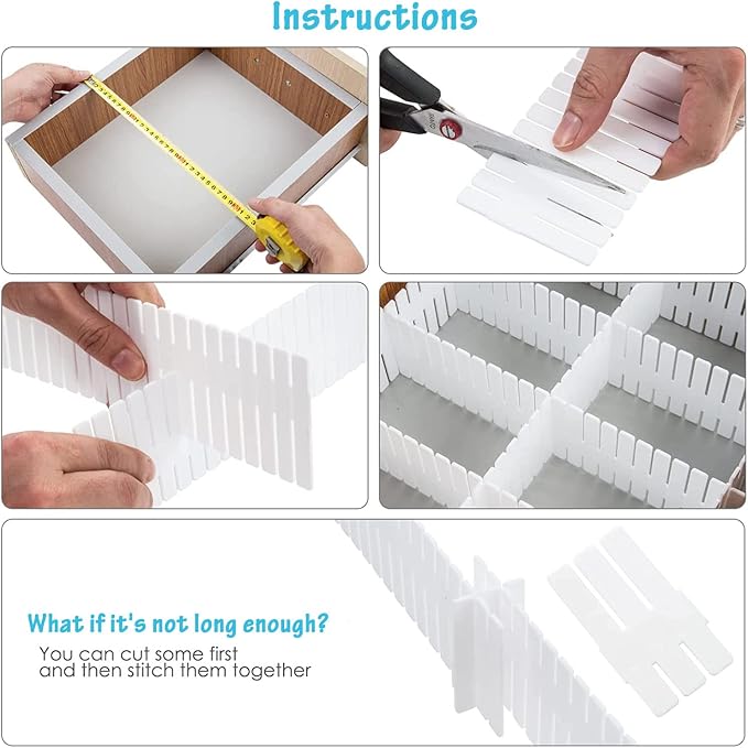 16Pcs Drawer Dividers, Adjustable Drawer Organizer for Socks, White | For Tidying Cutlery, Makeup, Clothes and Dresses in Drawers, Desks and Storage Boxes for Kitchen, Bathroom, Bedroom & Office - Image 6