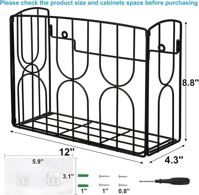 Kitchen Wrap Organizer Rack Wall Mount, Cabinet Door Storage Basket, Sturdy Metal Aluminum Foil Holder for Sandwich Bag, Wax Paper, Plastic Wrap, Food Bag, Cutting Boards, Black - Image 2