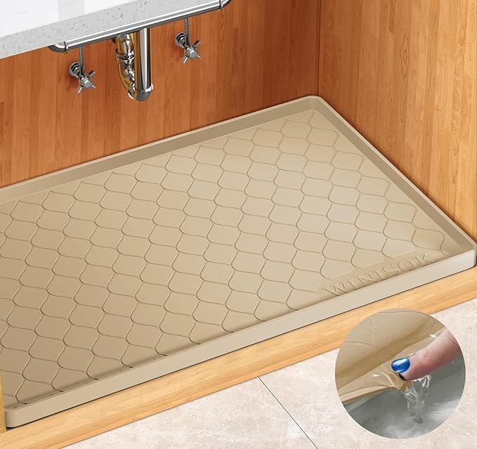 Winisok Waterproof Under Sink Mat 19" x 19", Silicone Mat, Beige | Raised Edge Traps Spills & Leaks, Shelf Liner, Cabinet Protector, for Kitchen, Bathroom, Boots, Pets, Home Essentials by Winisok