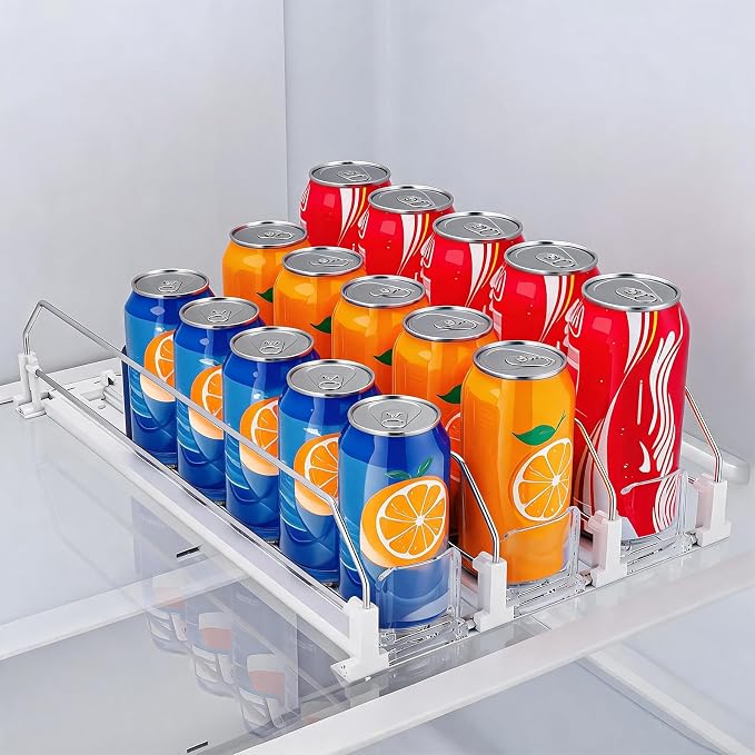 HIYOHIYO 3 Row Auto-Push Drink Organizer for Fridge, Depth 15" | Automatic Soda Can Dispenser, Adjustable Width, For Refrigerator Supermarket Shelf Storage by HIYOHIYO
