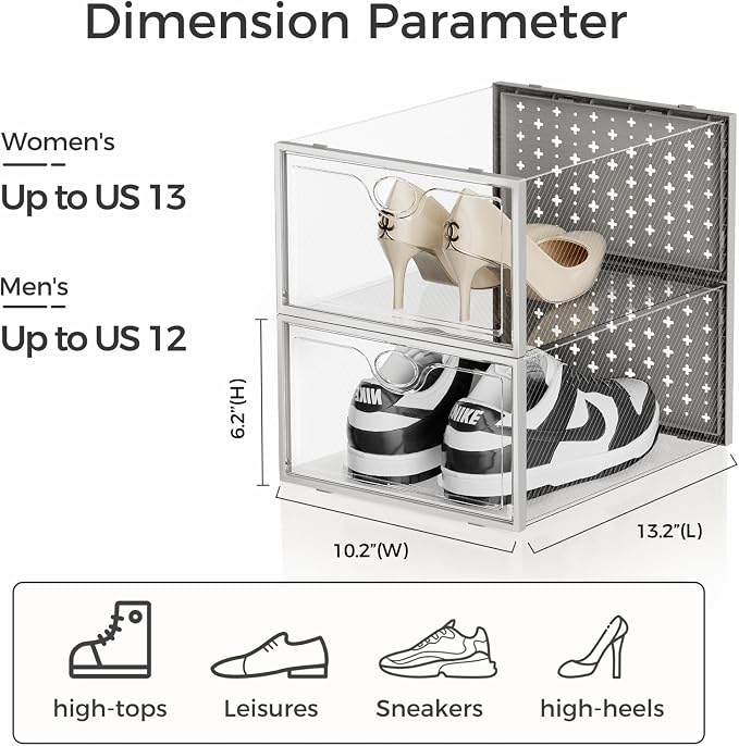 15 Pack X-Large Shoe Storage Boxes, Shoe Organizer Clear Stackable | Fit US Size 11, 6.2” Height, Shoe Dispaly Case Holder Bins Sneaker Storage for Sneakerheads, For Home and Family, Grey - Image 2