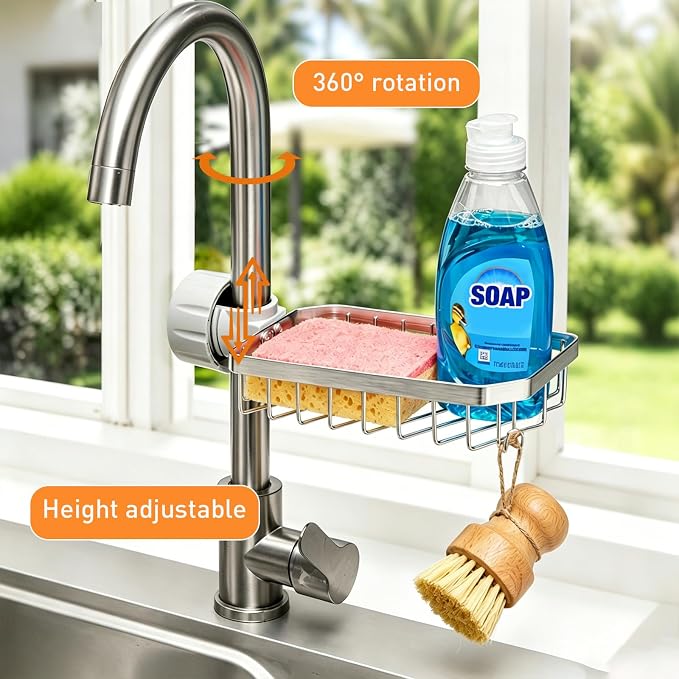 Kitchen Sink Sponge Holder over Faucet Caddy Organizer for Round Faucet - Image 5