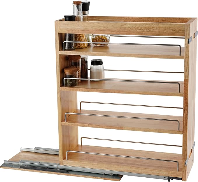 DINDON Pull Out Spice Rack Cabinet Organizer, (8" W x 21.9" D x 25.2" H) Multi-Use Soild Wood Pull Out Cabinet Organizer Slide Out Shelf Sliding Base Cabinet Storage Organization - Image 9