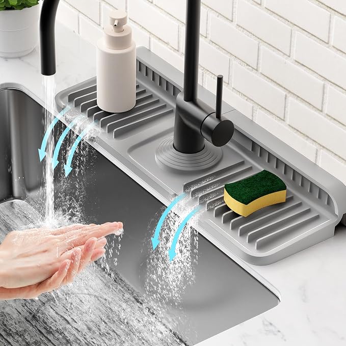 14.6 inch Faucet Mat for Kitchen Sink Splash Guard[7° Slope Fast Self-draining][Snap Lock Fit]Kitchen Sink Faucet Mat Splash Guard Kitchen Sink Area Water Splash Guard Behind Faucet Draining Mat by Snoquir