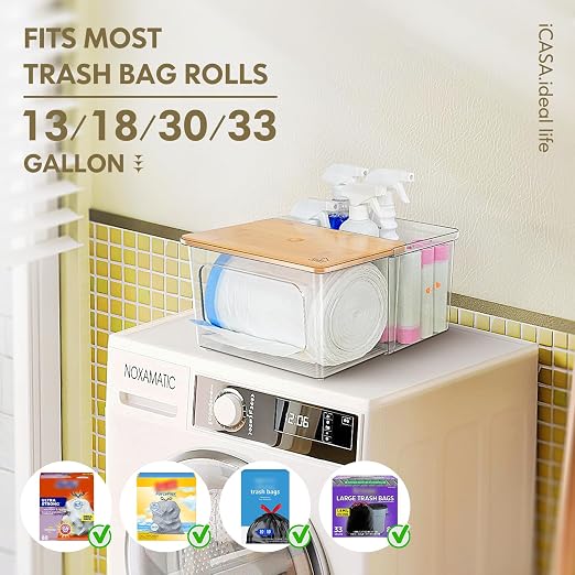 iCASA 2 in 1 Trash Bag Holder Garbage Bags Dispenser Under Sink Organizer | Stackable Trash Bag Organizer for 13/30/33 Gallon Bags, Clear Storage Bins for Kitchen, Cabinet, Laundry Room Organization - Image 4