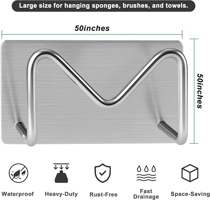 Luckyiren 2-Pack Stainless Steel Sponge Holder, Kitchen Sink Caddy Organizer, SUS304 Rustproof, Brushed Finish - Image 3