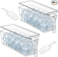 2 Set Ice Bin for Freezer with Lid and 2 Scoop Set Plastic Freezer Ice Bin with Pull-Out Handle Clear Storage Bucket Kitchen Food Storage Organizer for Home Office Fridge Kitchen, 11.4*3.7*3.8inch by Unknown