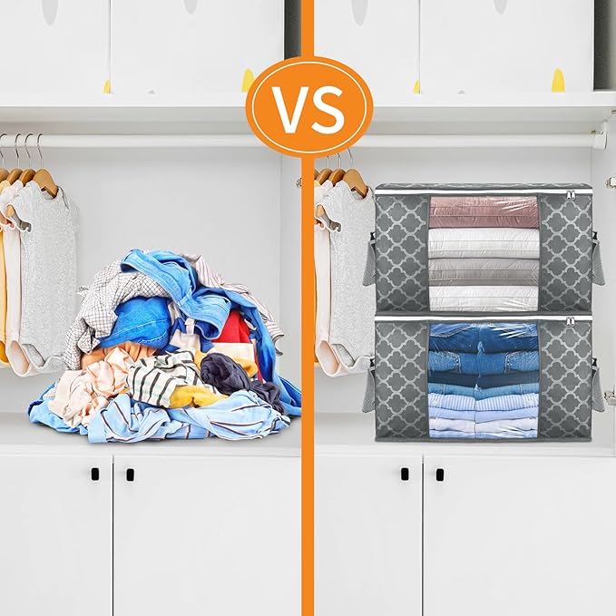 90L Large Storage Bags, 6 Pack Clothes Storage Bins Closet Organizers | Foldable Storage Containers, with Reinforced Handle, for Clothing, Blanket, Comforters, Bed Sheets, Pillows and Toys - Image 6