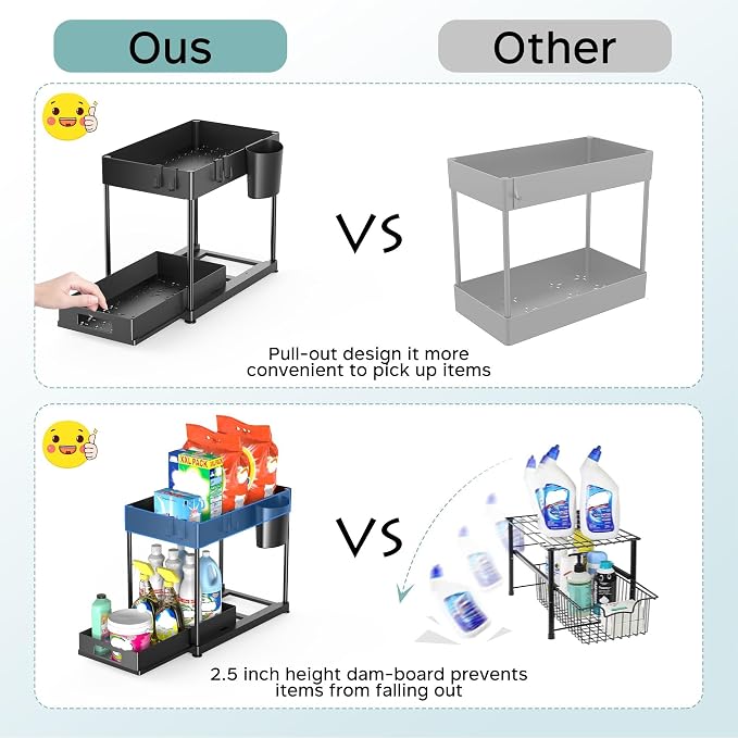 2 Pack Under Sink Organizer with Pull-Out Drawer, Black | 2-Tier Cabinet Storage, Kitchen & Bathroom, Tool-Free Assembly, Fits Cleaning Supplies & Toiletries, Space Saving - Image 4