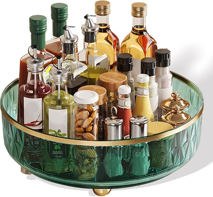 11-Inch Clear Lazy Susan, Non-Skid Rotating Storage Tray, Ideal for Kitchen Cabinets, Pantry, Refrigerator, Bathroom Countertop, Vanity Makeup Organizer, Spice Rack (Green, 11Inch) by Unknown