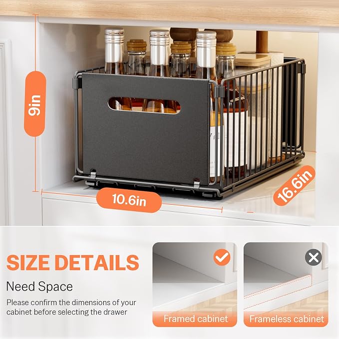 Pull Out Spice Racks for Inside Cabinets, Heavy Duty Under Sink Pull Out Organizer 2 Pack, Slide Out Drawers for Kitchen Cabinets, Bathroom, Pantry Organizers, 14.6”D x 9.6" W x 7" H, Black - Image 4