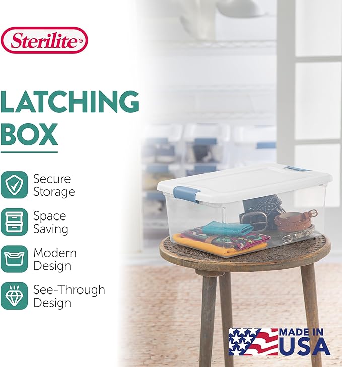 Sterilite Latching Box with Lids for Home and Office, 15 Quart, 24-Pack | Heavy-Duty and Stackable Plastic Containers with Latches for Closet, Cabinet, Bedroom, Bathroom and Dorm Room Organization - Image 3