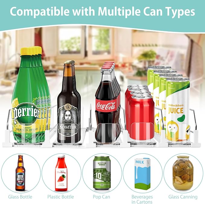 Drink Organizer for Fridge, 5 Row Automatic Pusher Glide, Adjustable Width Soda Can Dispenser for Refrigerator-Holds up to 25 Cans - Image 6