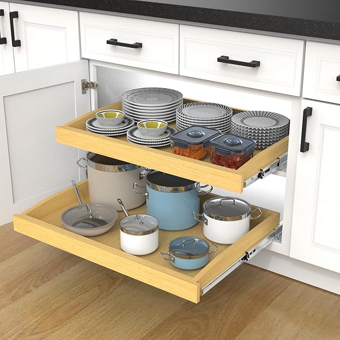 Wooden Pull out Cabinet Organizer 23" W x 21" D x 3.35" H, Heavy Duty Slide Out Drawers Pull-Out Home Organizers for Kitchen Cabinets - Image 9