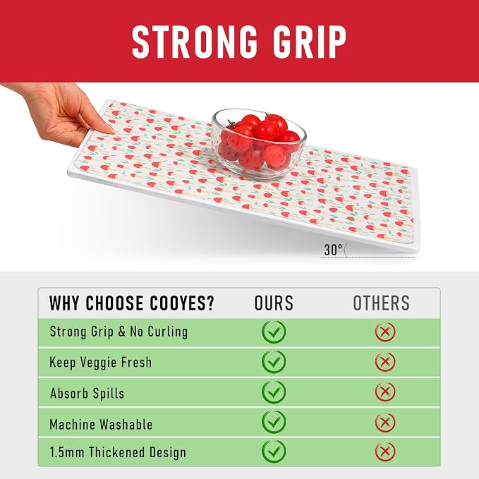 Cooyes 12 Pack Cloth Shelf Liners for Kitchen Cabinets, 17.7" × 36", Non-Slip Refrigerator Liners Machine Washable, Crisper Drawer Mats for Glass Shelves and Freezers, (Red Mushroom) - Image 8