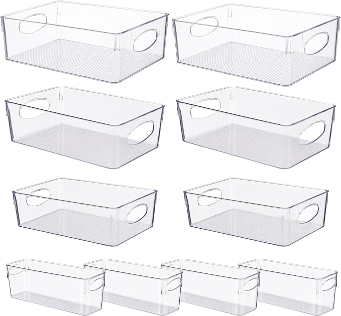 UFORU 10 Pack Clear Plastic Pantry Organizers and Storage with Handles | Non-slip Bottom Stability, Space-Saving Stackable Design, Clear Visibility, Thickened Plastic, Multi-Scene Storage Solutions by UFORU
