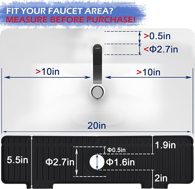 Kitchen Sink Splash Guard, 20 inch Silicone Faucet Guard & Draining Mat, 10° Large Slope Sink Faucet Mat Splash Guard, Bathroom Sink Organizer, Kitchen Sink Accessories Gadgets, 20 x 5.5”, Black - Image 2
