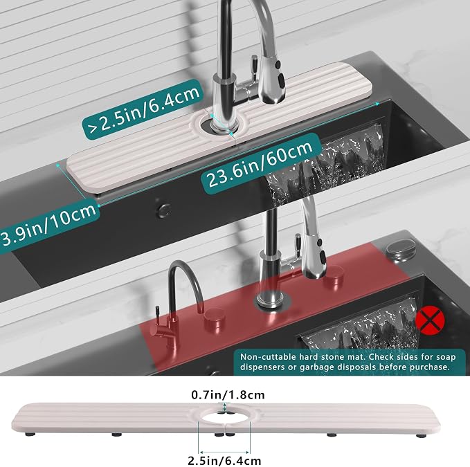 Water Absorbing Stone Kitchen Sink Mat Faucet Splash Guard for Bathroom | Quick Dry, Raised Feet, Diatomaceous Earth, Stone Faucet Mat, Sink Protector for Counter, Sink Accessories, Bathroom Decor - Image 6