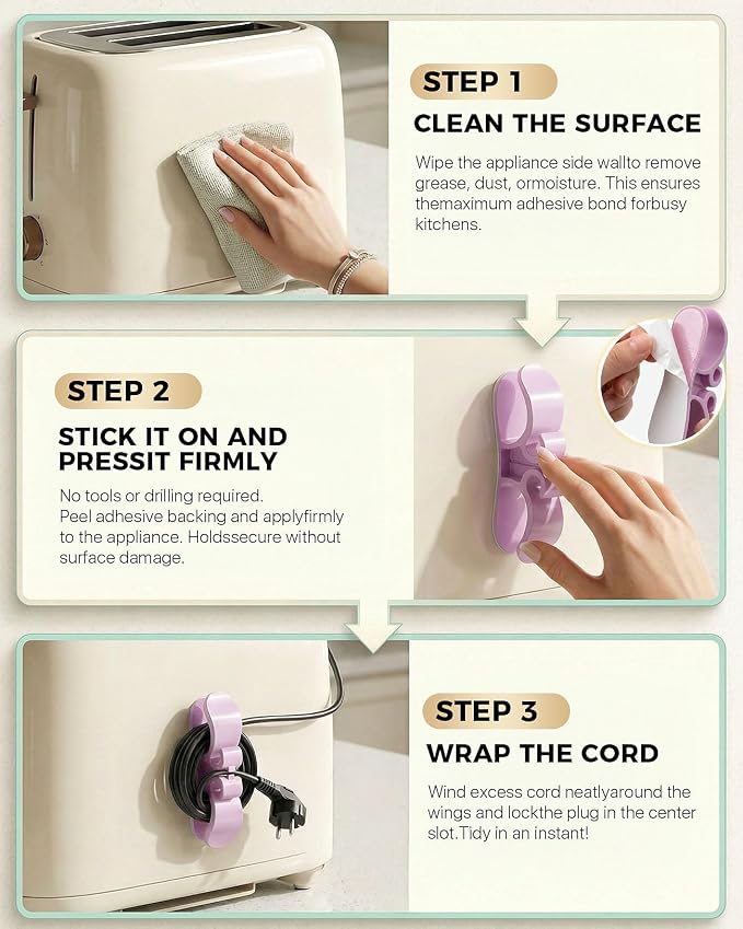 6PCS Cord Organizer for Appliances, Upgraded Kitchen Appliance Cord Organizer Stick On Appliance Wire Organizer Wire Holder for Kitchen Appliances Mixers, Coffee Maker, Pressure Cooker & Microwaves - Image 4